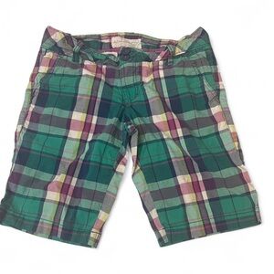 Y2K Aeropostale Plaid Green & Purple Plaid Bermuda Shorts size 3/4
